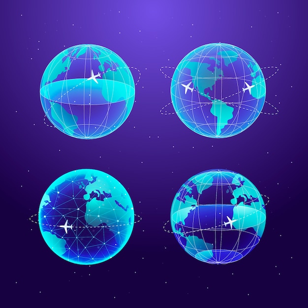 Conjunto de iconos de globo mundial con gradiente