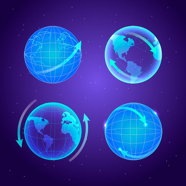 Conjunto de iconos de globo mundial con gradiente