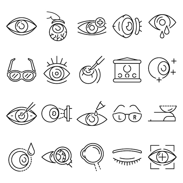 Conjunto de iconos de globo ocular. Esquema conjunto de iconos de vector de globo ocular