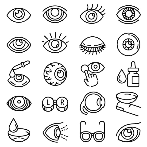 Vector conjunto de iconos de globo ocular, estilo de contorno