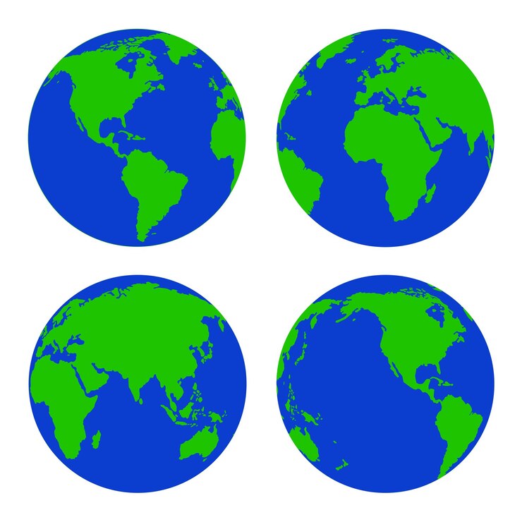 Conjunto de iconos de globos de la Tierra Conjunto del icono del globo de la Tierra Icono del globo abstracto Mapa del mundo en forma de globo aislado sobre fondo blanco