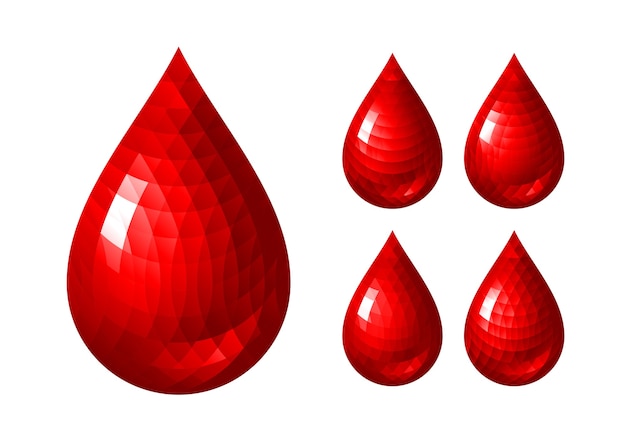 Conjunto de iconos de gota de sangre roja. RGB. Colores globales. Un gradiente usado