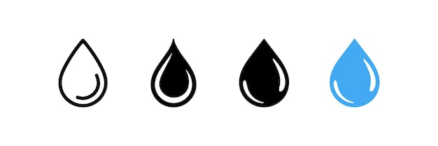 Conjunto de iconos de gotas de agua Símbolo de gotas líquidas minimalistas Ilustración vectorial negra y azul