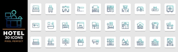 Conjunto de iconos de gradiente de hotel colección de trazos editables e ilustraciones vectoriales perfectas en píxeles
