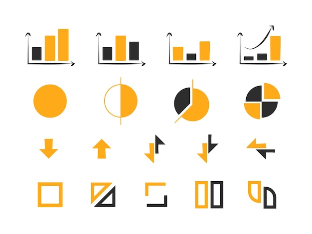 Conjunto de iconos de gráfico y gráficos de negocios. gráficos coloridos, diagramas, esquemas, infográficos, analíticos