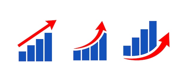 Conjunto de iconos de gráficos de barras en crecimiento Ilustración vectorial del símbolo de la flecha en ascenso