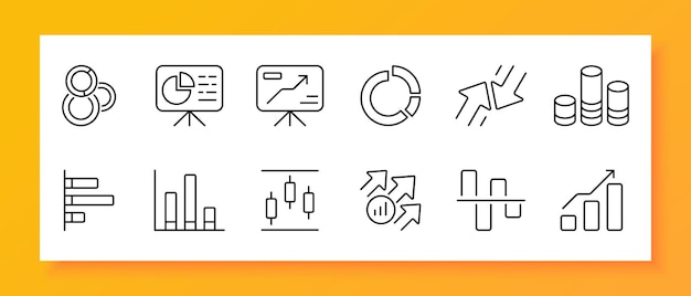 Conjunto de iconos de gráficos dibujo gráfico geometría matemáticas diagramas estadísticas tabla de funciones circulares infografía icono negro sobre un fondo blanco icono de línea vectorial para negocios y publicidad