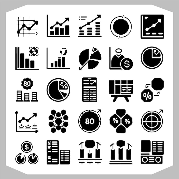 Conjunto de iconos de gráficos e informes financieros Símbolos de visualización de datos esenciales
