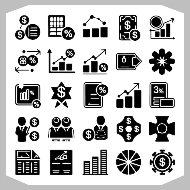 Conjunto de iconos de gráficos e informes financieros Símbolos de visualización de datos esenciales