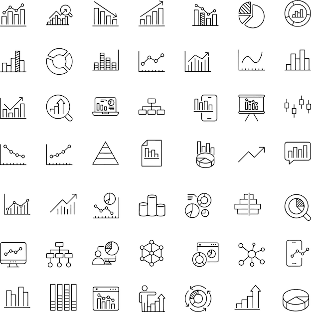 Conjunto de iconos de gráficos gráficos diagramas estadísticas análisis visualización de datos trazo editable línea delgada