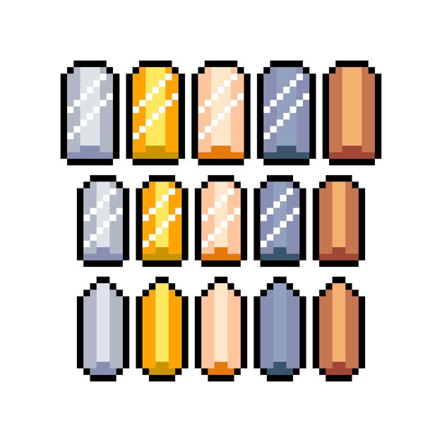 Conjunto de iconos de gráficos de píxeles de 8 bits. Ilustración de vector aislado. Arte del juego. lingotes preciosos.