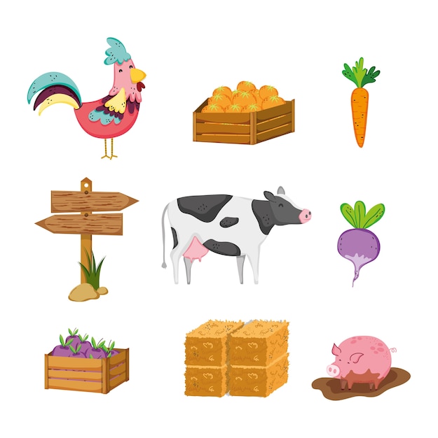 Vector conjunto de iconos de granja