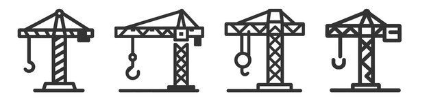 Conjunto de iconos de grúa Diferentes tipos de grúas Colección de iconos lineales Paquete de construcción de carga