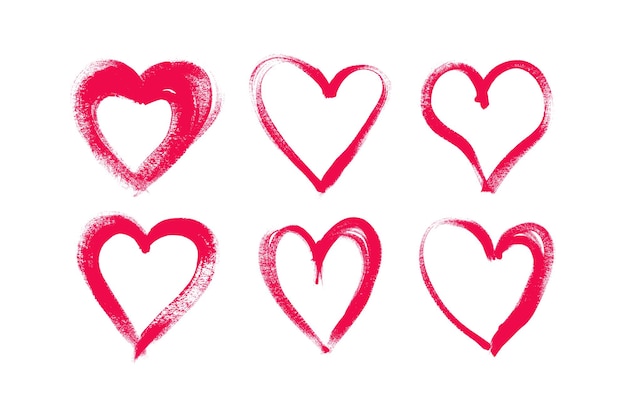 Conjunto de iconos de grunge corazones lindo garabateo señal de amor rosa aislado en fondo blanco corazón garabateado