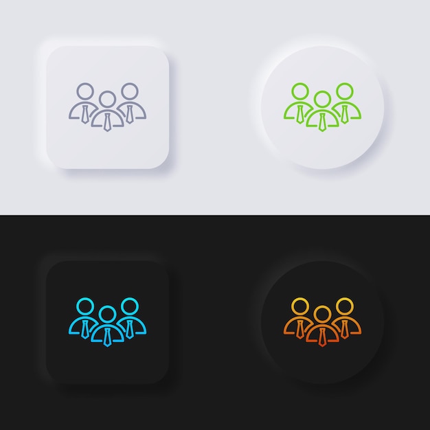 Conjunto de iconos de grupo de personas, botón de neumorfismo multicolor Diseño de interfaz de usuario suave para diseño web.