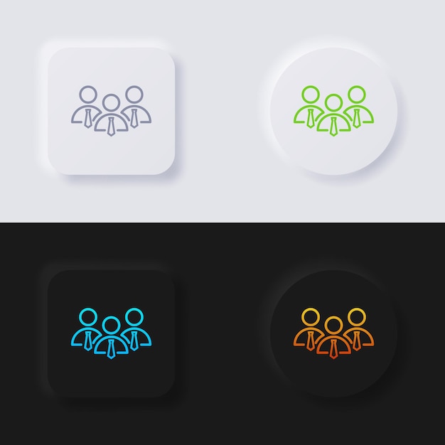 Conjunto de iconos de grupo de personas, botón de neumorfismo multicolor diseño de interfaz de usuario suave para diseño web.