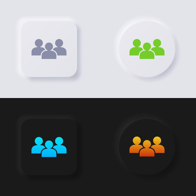 Conjunto de iconos de grupo de personas, botón de neumorfismo multicolor Diseño de interfaz de usuario suave para diseño web.
