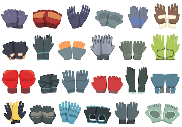 Vector conjunto de iconos de guantes deportivos vector de dibujos animados. deporte de los dedos