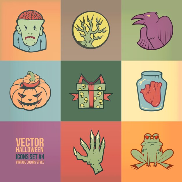 Conjunto de iconos de Halloween. Estilo de colores vintage