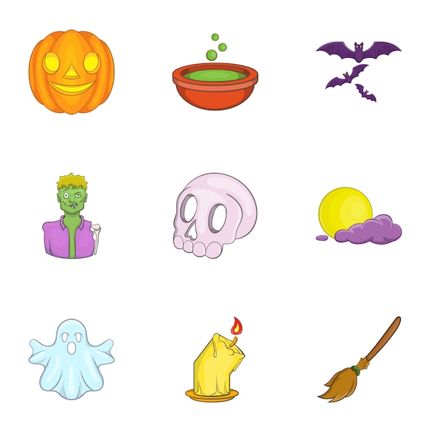 Conjunto de iconos de halloween, estilo de dibujos animados