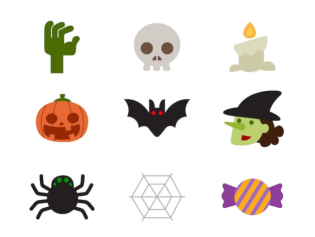 Conjunto de iconos de Halloween de personajes en estilo plano