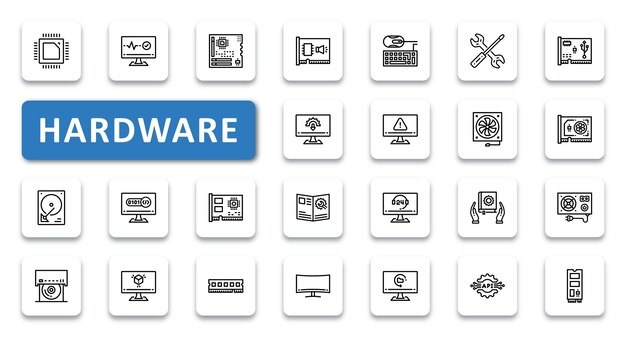Conjunto de iconos de hardware ilustración vectorial iconos de contorno de línea delgada