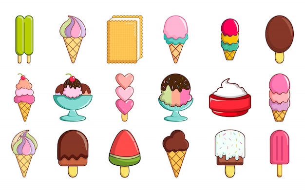 Conjunto de iconos de helado. Conjunto de dibujos animados de iconos de vector de helado conjunto aislado