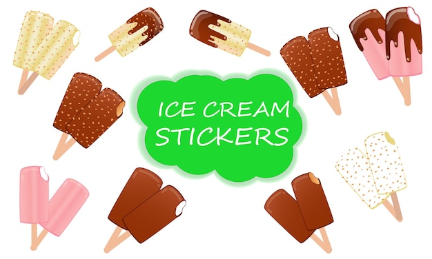 Vector conjunto de iconos de helado diseño de dibujos animados realista conjunto de iconos de helado sobre un fondo blanco vector il