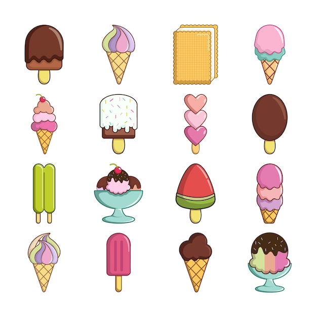 Vector conjunto de iconos de helado dulce