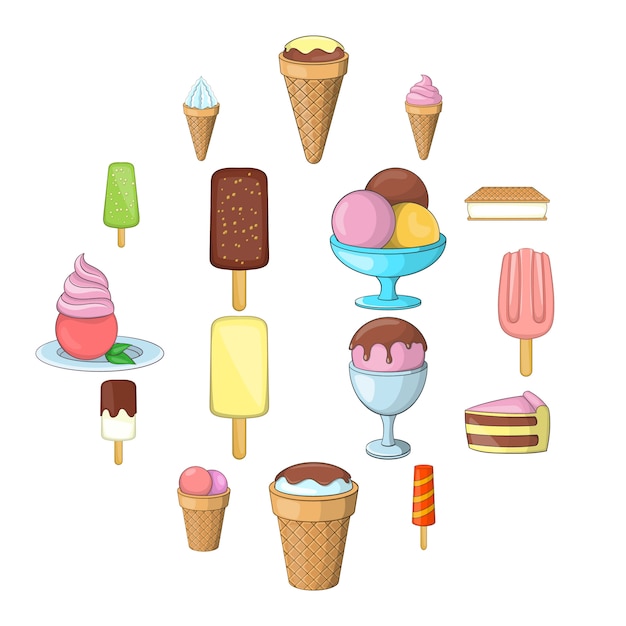 Conjunto de iconos de helado, estilo de dibujos animados