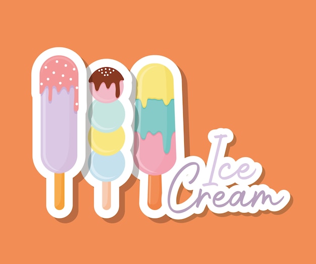 Conjunto de iconos de helado con letras de helado en un diseño de ilustración naranja