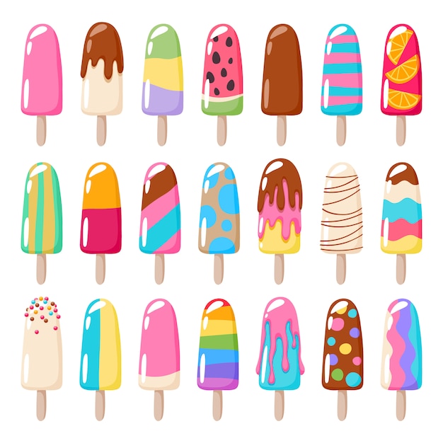 Conjunto de iconos de helado de paleta.