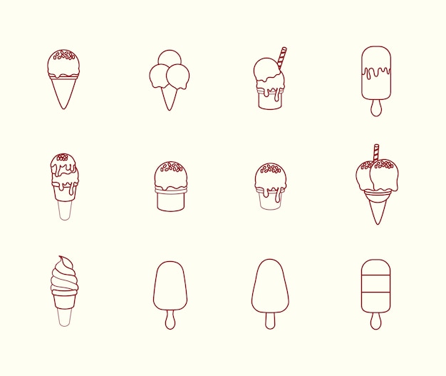 Conjunto de iconos de helados sobre fondo blanco