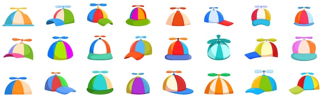 Conjunto de iconos de hélice Cap Conjunto De coloridos sombreros de Hélice con diferentes formas y diseños Perfectos para agregar un toque de capricho y diversión a los diseños
