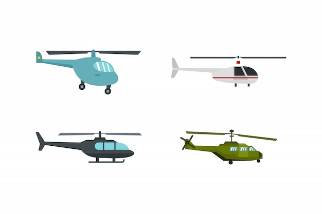 Conjunto de iconos de helicóptero. Conjunto plano de colección de iconos de vector de helicóptero aislado