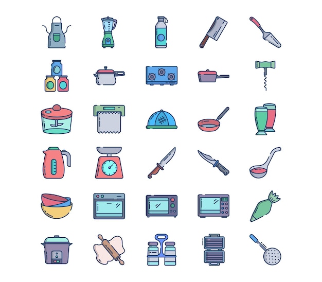 Conjunto de iconos de herramientas de cocina y cocina