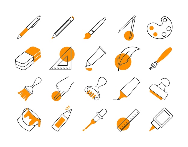 Conjunto de iconos de herramientas de dibujo de color