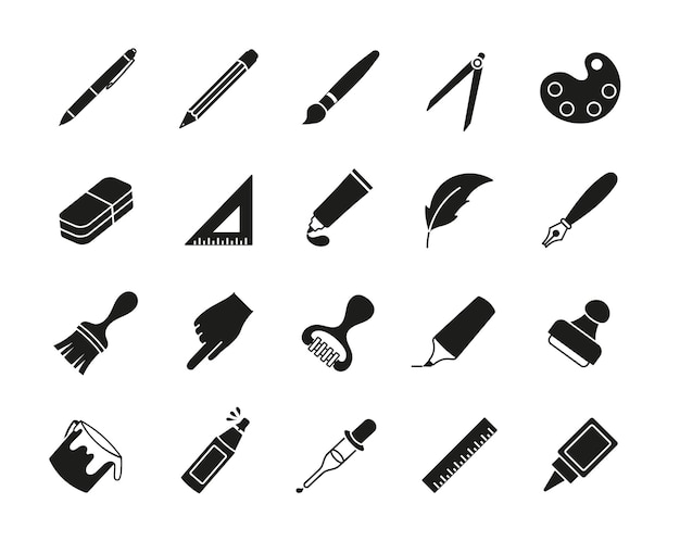 Vector conjunto de iconos de herramientas de dibujo negro