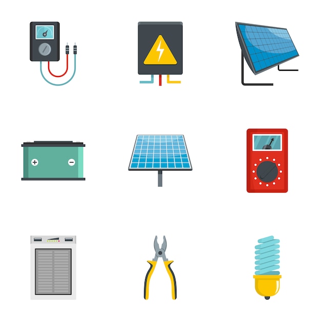 Conjunto de iconos de herramientas de electricidad, estilo de dibujos  animados | Vector Premium