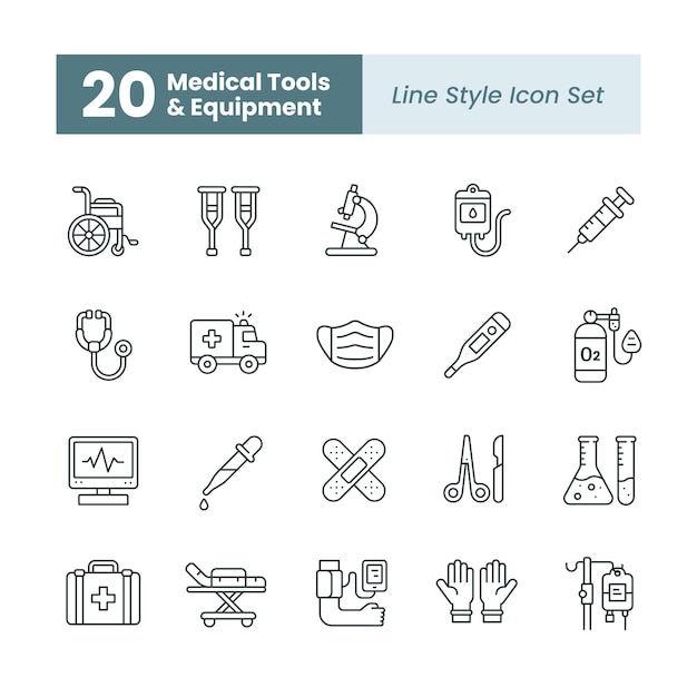 Conjunto de iconos de herramientas y equipos médicos