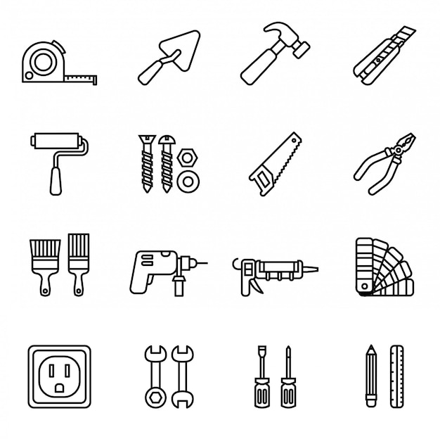 Vector conjunto de iconos de herramientas de reparación y construcción.