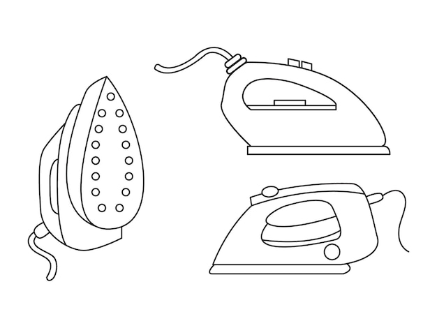 Conjunto de iconos de hierro de suavización de iconos vectoriales de hierro seco y vapor