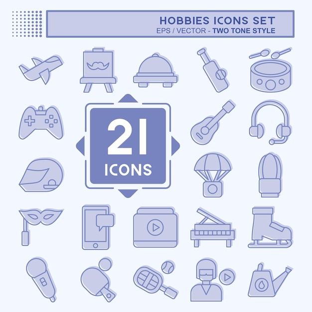 Conjunto de iconos Hobbies relacionados con Educación símbolo de dos tonos diseño de estilo editable