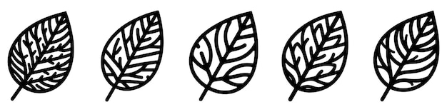 Conjunto de iconos de hojas Símbolo lineal de hoja Silueta de hoja negra aislada en blanco
