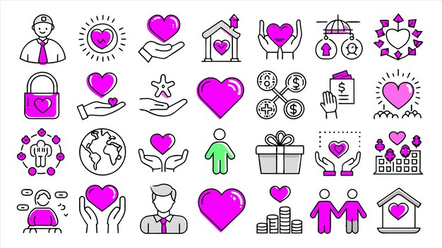 un conjunto de iconos con un hombre y un corazón en él