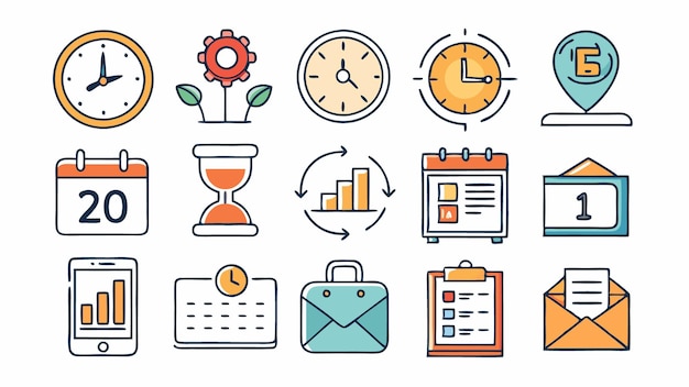Conjunto de iconos de hora y fecha Ilustración vectorial
