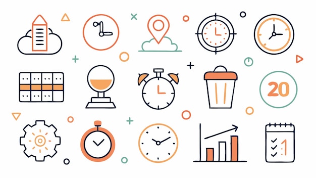 Conjunto de iconos de hora y fecha Ilustración vectorial