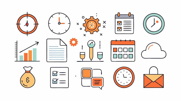 Conjunto de iconos de hora y fecha Ilustración vectorial