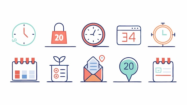 Conjunto de iconos de hora y fecha Ilustración vectorial