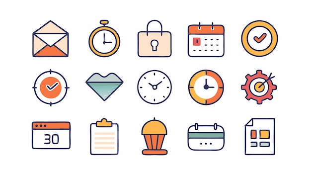Conjunto de iconos de hora y fecha Ilustración vectorial